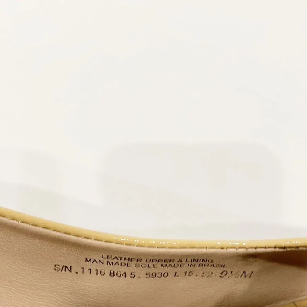 Tory Burch Lowell Genuine Patent Leather Peep Toe Wedge Tan Shoes Sz 9.5 - Picture 10 of 11